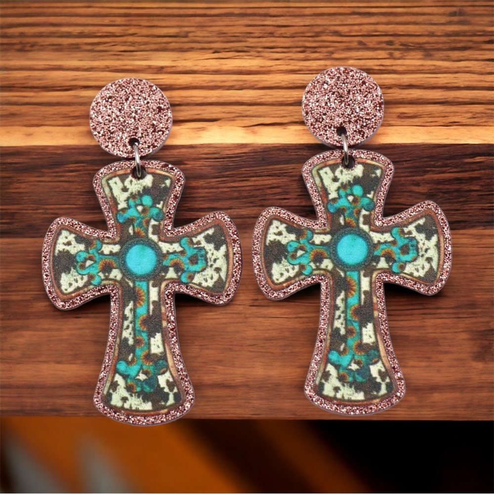 New Glitter religious cross earrings